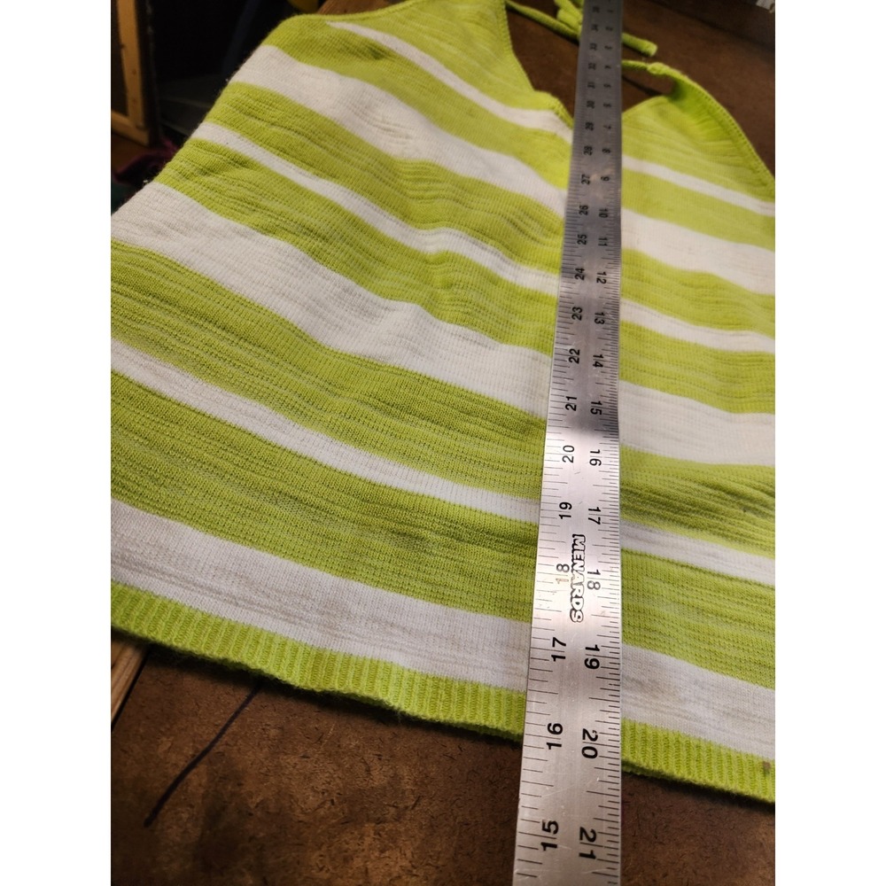 Vintage Y2k Halter Top Medium Green Striped Knit Summer Resortwear Beach Coastal - Picture 9 of 10